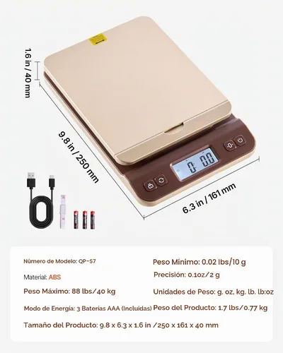 Vista 7 de VEVOR Báscula postal de envío digital, alta precisión de 0.1 oz, escala postal de 88 libras con función de sujeción/tara/apagado automático, diseño