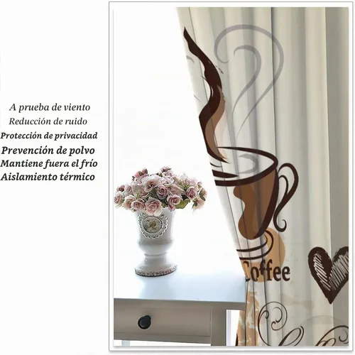 Vista 5 de Cortinas de cocina con temática de café, juegos de 2 paneles, 42 x 45 pulgadas, patrón de fiesta de té para decoración de café Estilo-5
