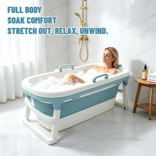 Vista 4 de 54" Portable Bathtub for Adults, Foldable Bathtub with Dual Drain