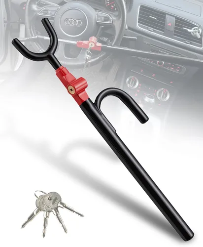 Vista 13 de Bloqueo de Volante Antirrobo de Alta Resistencia para Coche, Abrazadera de Longitud Ajustable, Doble Gancho, Ajuste Universal, Negro