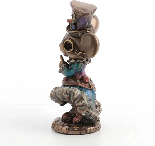 Vista 5 de Veronese Design 5 1/2 Steampunk Lady Mouse con sombrero de copa y sombrilla Animal Figurine Acabado Bronce