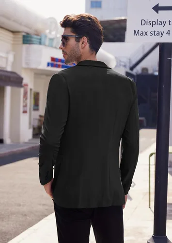 Vista 3 de COOFANDY Blazer casual de lino para hombre, ligero, ajuste regular, chaqueta deportiva con un botón