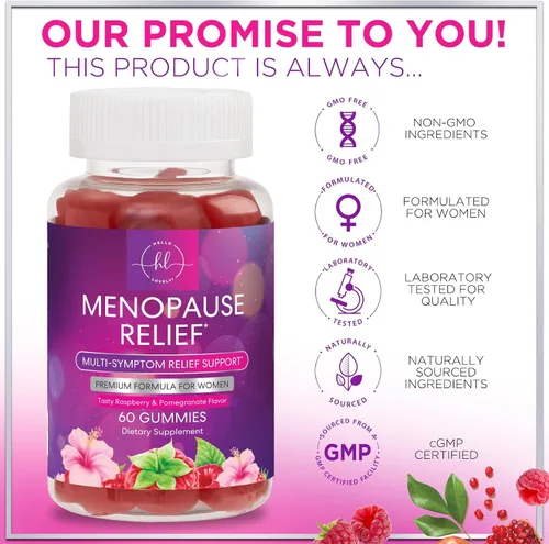Vista 4 de Suplementos para la menopausia para mujeres, apoyo natural completo para sofocos suaves y sudores nocturnos, gomitas de alivio de la menopausia