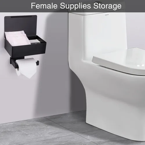 Vista 3 de Soporte de papel higiénico adhesivo con estante y almacenamiento, juego de soporte de rollo de papel higiénico montado en la pared y dispensador