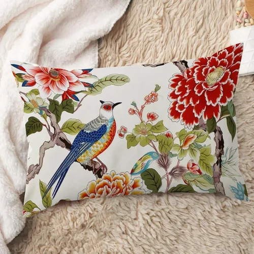 Vista 80 de ArogGeld Funda de cojín con flores verdes y blancas con flores grises y negras y hojas verdes en estilo chinoiserie, funda de almohada cuadrada
