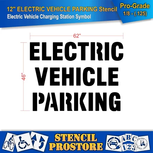 Vista 2 de Plantillas de pavimento – 12 pulgadas – Plantilla de estacionamiento de vehículos eléctricos – 46 x 62 pulgadas x 1/8 pulgadas (128 mil) – Grado