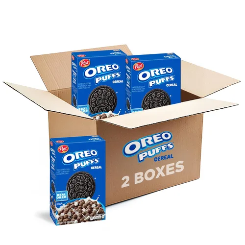 Vista 14 de Post OREO PUFFS® Cereal de desayuno de chocolate, taza de 1 oz, paquete de 12 Bocadillos de chocolate con malvaviscos y rico sabor a galleta