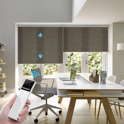 Vista 13 de ZSTARR Persianas motorizadas de filtrado de luz con control remoto, persianas enrollables recargables con cenefa, tamaño personalizado (beige)
