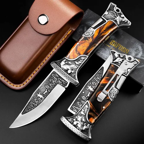 Vista 4 de NedFoss TIGER ROAR - Cuchillo de bolsillo de regalo para hombres, papá