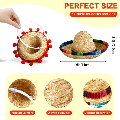 Vista 3 de Yunsailing 36 piezas de suministros de fiesta de tela con sombrero de paja, diademas y collares para fiestas mexicanas (estilo moderno)