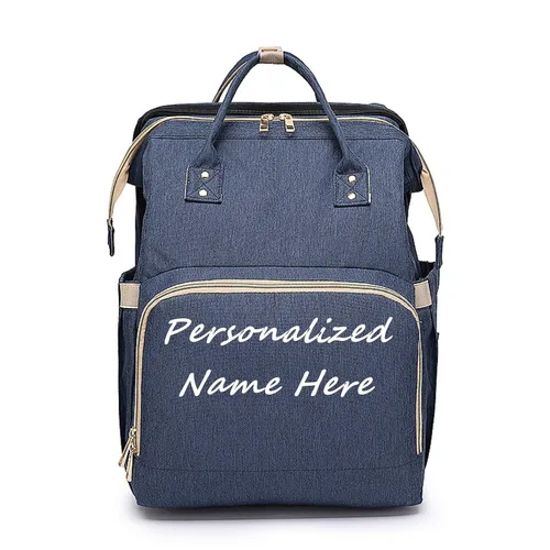 Vista 12 de Bolsa de pañales personalizada con nombre bordado para mamá, mochila extragrande, plegable, elástica