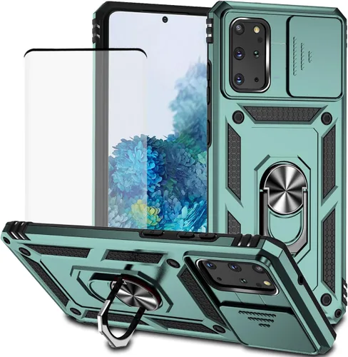Vista 12 de Funda para Galaxy S20 Plus, Samsung S20+ SM-G985 con protector de pantalla de vidrio templado y cubierta de cámara deslizante, anillo magnético