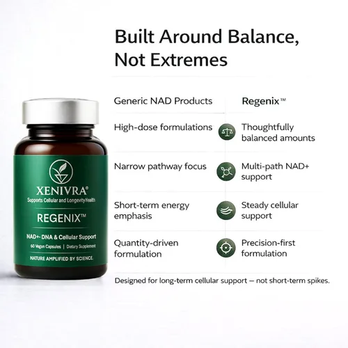 Vista 6 de Xenivra Regenix™ NAD+ Suplemento NAD Booster con ribósido de nicotinamida (NR) Energía celular y envejecimiento saludable Resveratrol y CoQ10