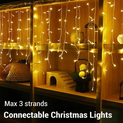 Vista 4 de Toodour Luces de Navidad de carámbano para exteriores, 29.5 pies, 360 luces LED de decoración de Navidad con 60 gotas, 8 modos, conectables, luces