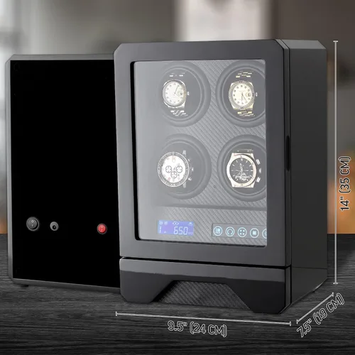 Vista 7 de 4 bobinas automáticas para relojes con cajón de almacenamiento retroiluminación LED y mando a distancia