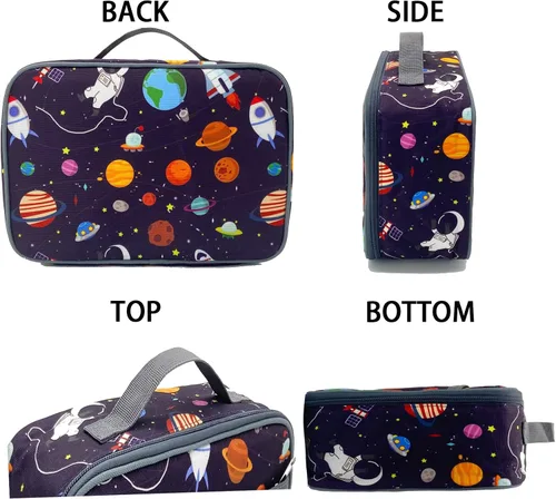 Vista 6 de Kulle - Lonchera de astronauta para niños, bolsa de almuerzo con tema espacial aislada, lonchera térmica reutilizable para niños, para la escuela