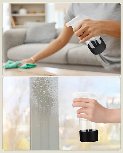 Vista 8 de Worldgsb 2 unidades de botellas de spray de vidrio de 8 oz, contenedores vacíos rellenables con protección de funda de silicona, botellas de spray