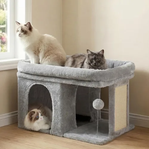 Vista 8 de Heybly Árbol para gatos, torre para gatos de 14 pulgadas con cama de percha grande y condominio para gatos de interior para adultos grandes, casa
