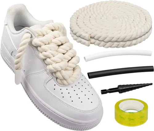Vista 19 de Endoto Cordones de cuerda para Air Force 1, agujetas gruesas y voluminosas para zapatos deportivos AF Azul bebé
