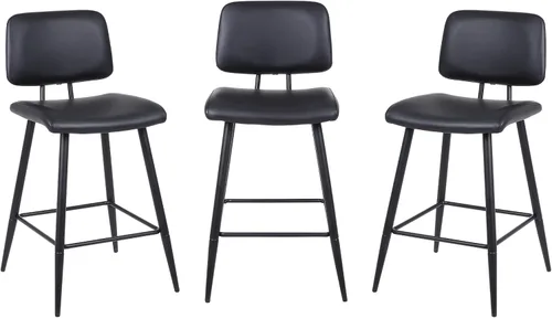 Vista 7 de Juego de 3 taburetes de bar de altura de mostrador, sillas de isla de cocina modernas de piel sintética de 26 pulgadas con respaldo y patas