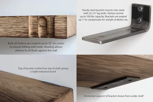 Vista 2 de Urban Legacy Estantes flotantes profundos Madera dura de roble soplado con soportes de perfil bajo Alta capacidad de peso Juego de 2