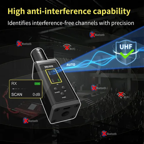 Vista 5 de Transmisor y receptor UHF inalámbrico XLR, rango de 150 pies, adaptador de micrófono inalámbrico enchufable para micrófono dinámico y condensador