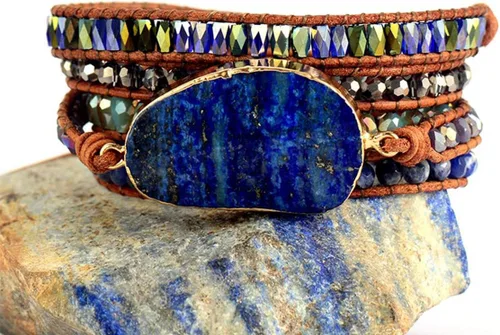Vista 102 de ZOSOJONA - Pulseras bohemias hechas a mano de piedra natural, que dan vuelta, con cuentas de cristal de turquesa