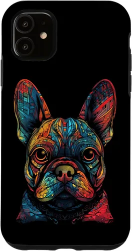 Vista 8 de iPhone 16 Colorful French Bulldog Face Frenchie Dog Lover Funny Black Case