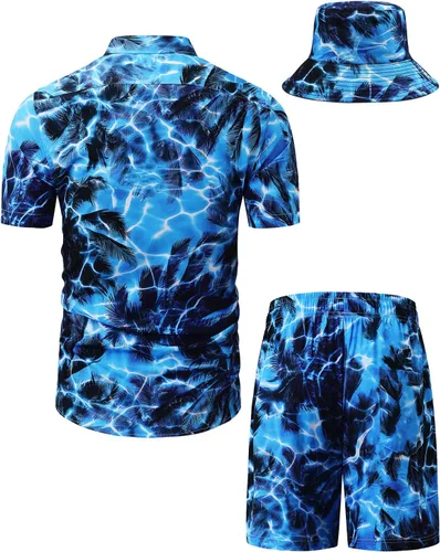 Vista 112 de TUNEVUSE Conjunto de camisas y pantalones cortos hawaianos para hombre, 2 piezas, trajes de playa con estampado de flores, traje tropical de verano