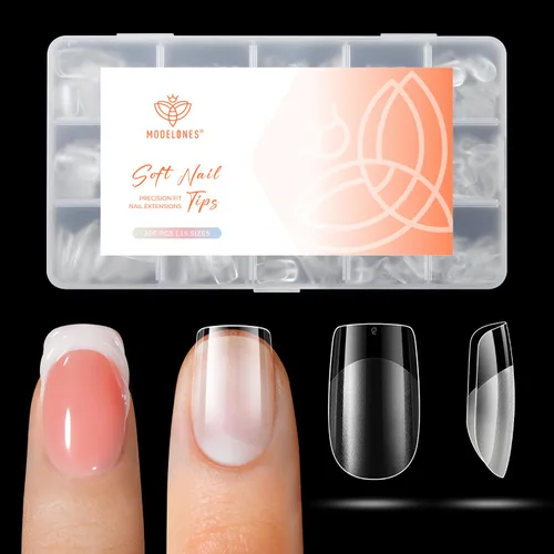 Vista 23 de Modelones Puntas de uñas cortas de almendra, 360 unidades, transparentes