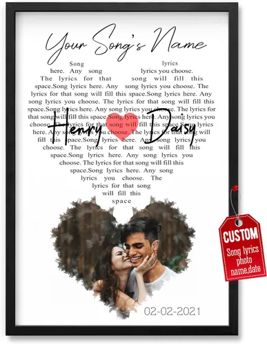 Vista 12 de H-DEWALL Póster personalizado de letras de canciones, regalo de boda único para parejas, personaliza con tus propias fotos, nombres y fecha, sin