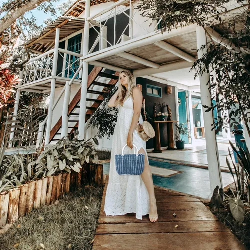 Vista 2 de Bolsa de plástico tejida para el mercado, bolsa de compras reutilizable con asa, bolsas de frutas y verduras, bolsa de playa grande para el hogar