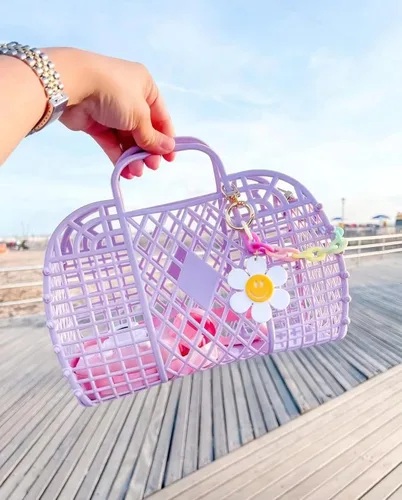 Vista 4 de Makukke Bolsa de gelatina para niños, niñas y mujeres, bolsa de playa para niñas, bolsa de plástico a la moda, bolso retro de los años 80 con bolsa