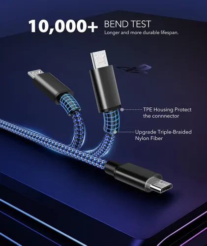 Vista 5 de 6amLifestyle Cable de carga para controlador PS4 de 16 pies, nailon trenzado extralargo, micro USB 2.0, cable de sincronización de datos de alta