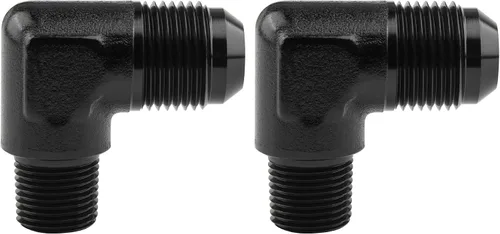 Vista 32 de EVIL ENERGY 3AN macho acampanado a 1/4" NPT tubo adaptador de ajuste de 90 grados aluminio negro 2 piezas