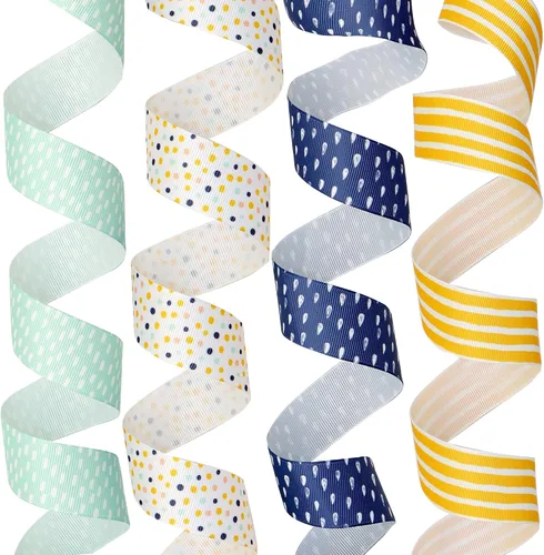 Vista 4 de David accessories Cinta de grogrén de gota de agua de 1 pulgada de ancho x 40 yardas en total, 8 rollos de 5 yardas para bricolaje hecha a mano