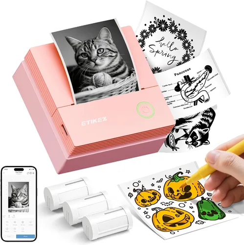 Vista 10 de Impresora de pegatinas, PM290C Mini impresora con 3 rollos de papel, púrpura