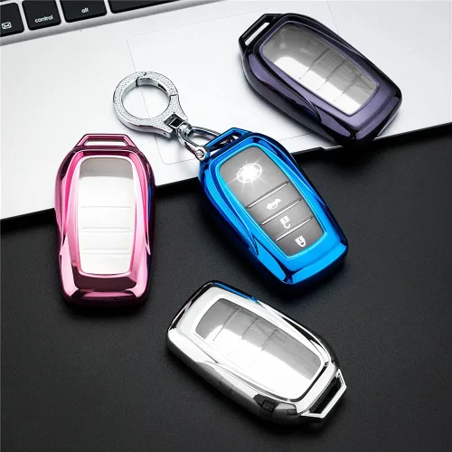 Vista 7 de Funda para llavero RAV4 Prime 2021, TPU suave compatible con Toyota Venza, Land Cruiser 2019, prado, Hilux, Fortuner, cubierta de corona (rosa)