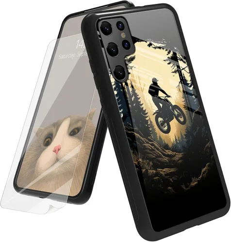 Vista 160 de Funda para Samsung Galaxy A12 5G con protector de pantalla, parte trasera de vidrio templado + TPU de silicona suave que absorbe los golpes