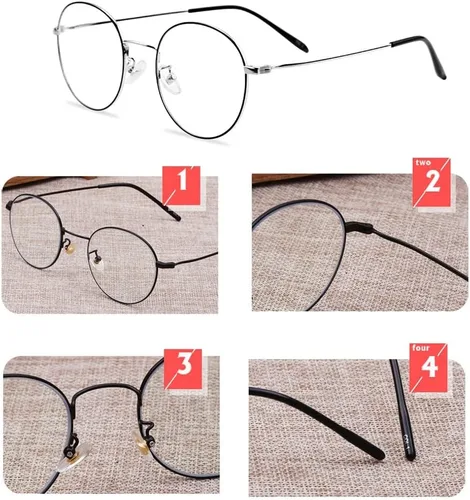 Vista 6 de Gafas de lectura redondas progresivas multifocal, marco de metal, lentes vintage, fotocromáticas, anti-UV, unisex (talla : 1.0X)