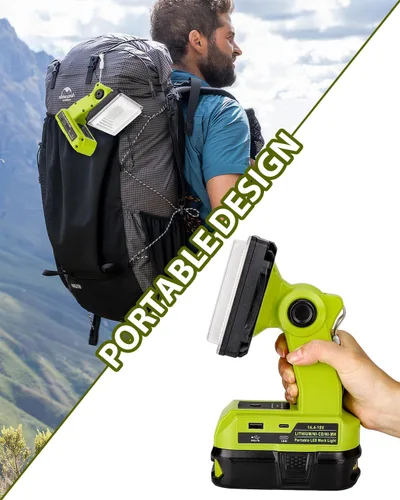 Vista 9 de Adisipsoarin Luz de trabajo LED inalámbrica para batería Ryobi de 18 V, reflector LED de 25 W con puertos de carga rápida USB-A y USB-C 2.1A