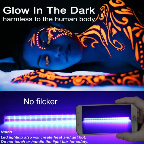 Vista 2 de Barra de luz LED negra, 10 W, 1 pie, USB, portátil, T5, tubo de luz negra UV que brilla en la oscuridad para pintura corporal, decoración