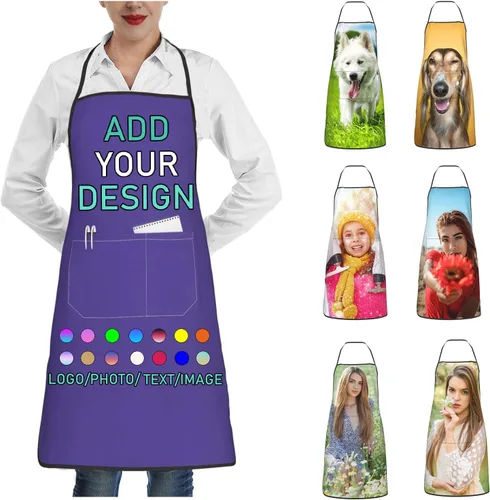 Vista 42 de Delantal personalizado con 2 bolsillos, personalizable con nombre, texto, logotipo, foto, cocina, horneado, delantal de cocina para mujeres y hombres