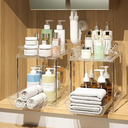 Vista 12 de Sevenblue Paquete de 4 organizadores para debajo del fregadero, organizadores de baño y almacenamiento, organizador de armario extraíble multiuso