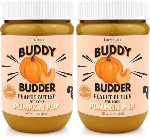 Vista 6 de Pumpkin Pup Buddy Budder, mantequilla de maní para perro 100% natural, golosinas saludables de mantequilla de maní para perros, fabricadas