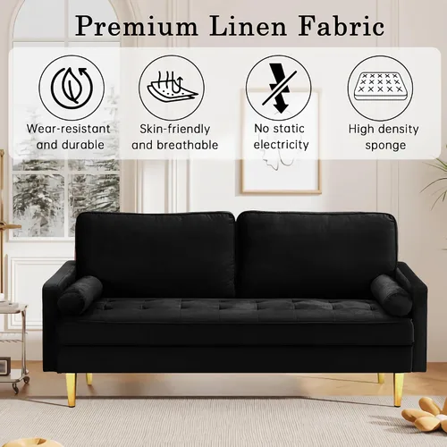 Vista 3 de Sofá Loveseat de Terciopelo, Muebles de Asientos de Amor Pequeños Modernos de Mediados de Siglo, Sofá Cómodo para Sala de Estar, Sofá Tapizado de 2