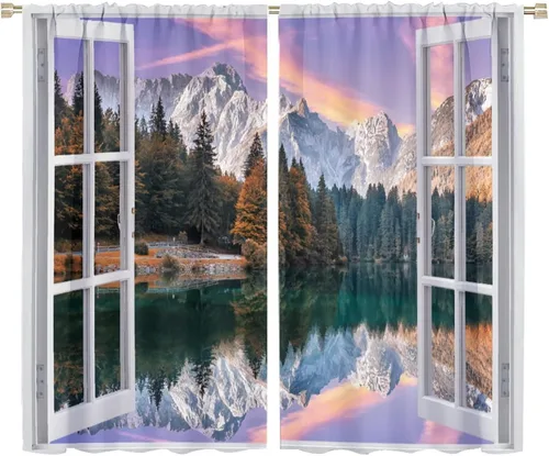 Vista 49 de Cortinas de paisaje, ventana tropical con vista al mar, océano, playa, barco, cortinas con estampado de palmeras para dormitorio, sala de estar, Mar