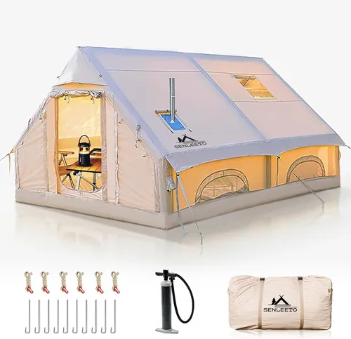 Vista 17 de Tiendas de campaña inflables para 4/6/8/10 personas, tienda de campaña inflable grande con gato de estufa, tienda inflable para 4 estaciones