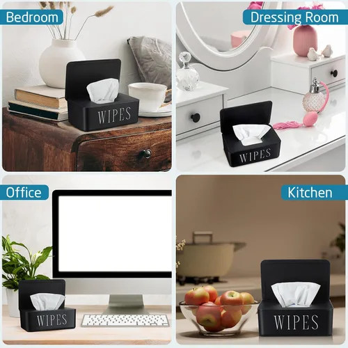 Vista 7 de Paquete de 4 dispensadores de toallitas para bebé, soporte recargable con tapa, contenedor de toallitas higiénicas para baño, caja de almacenamiento