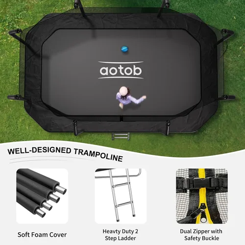 Vista 4 de AOTOB Trampolín rectangular de 12 pies/14 pies – Trampolines perfectos para exteriores para niños – Tranpoline estilo gimnasia con recinto